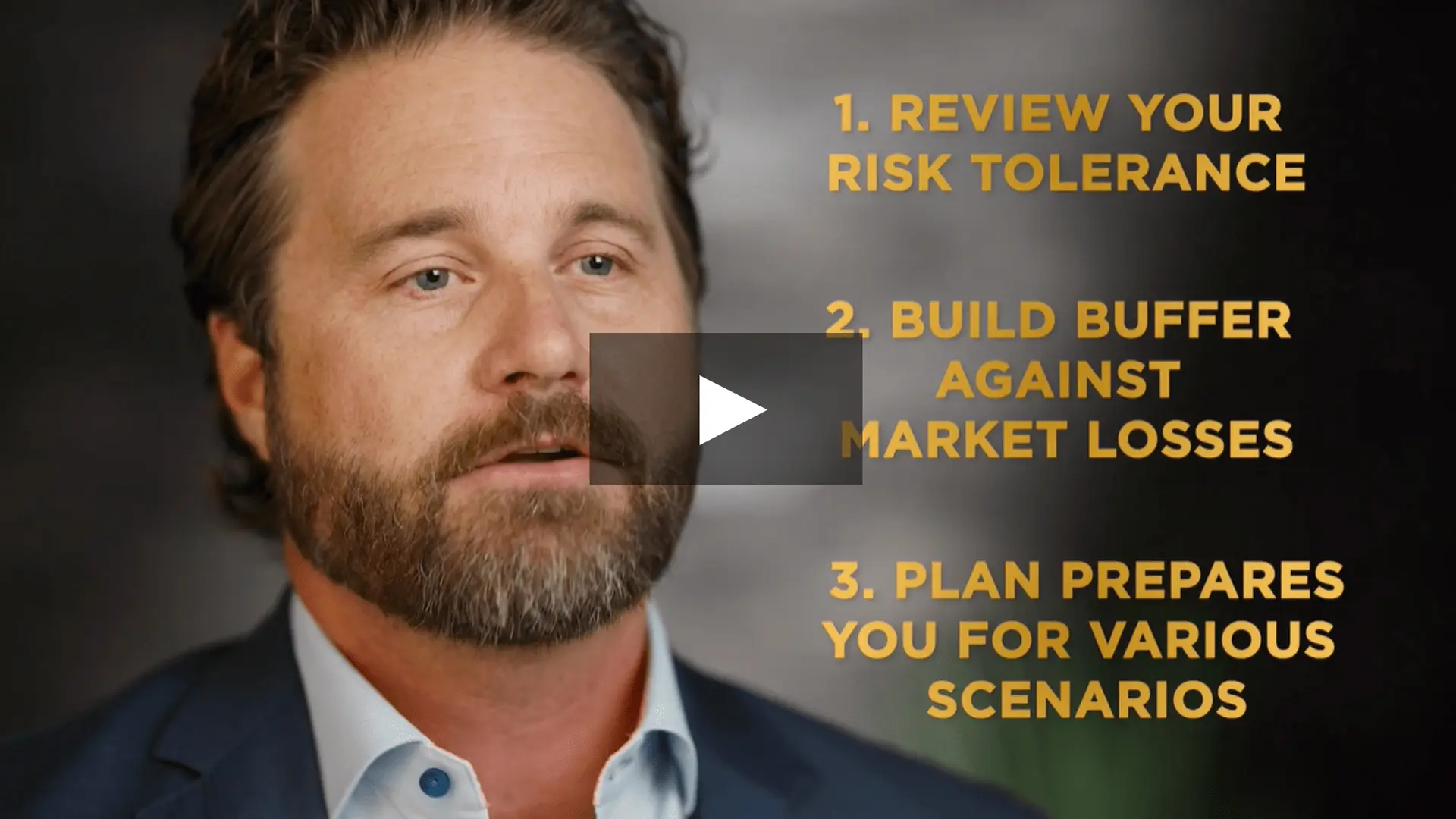 Man talking about reviewing your risk tolerance, building a buffer against market losses and how planning prepares you for various scenarios.